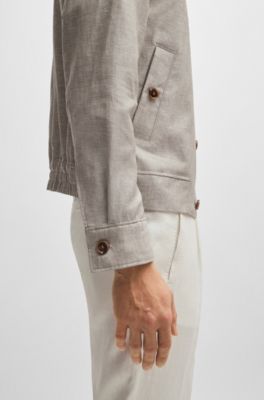 Slim-fit jacket in herringbone linen and silk, Khaki