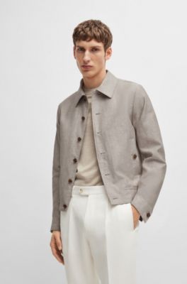 Slim-fit jacket in herringbone linen and silk, Khaki
