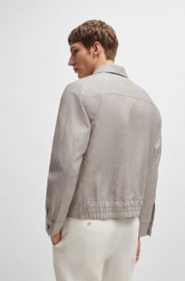 Slim-fit jacket in herringbone linen and silk, Khaki