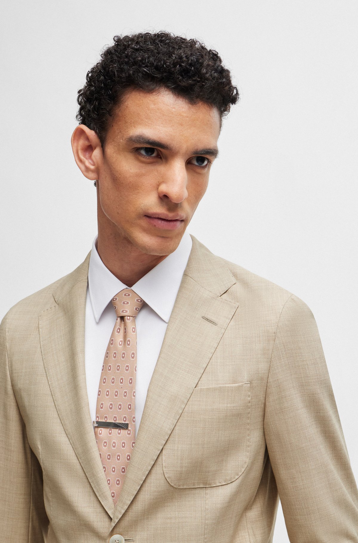 BOSS - Slim-fit suit in melange virgin wool and silk - Light BOSS - Slim-fit suit in melange virgin wool and silk - Light