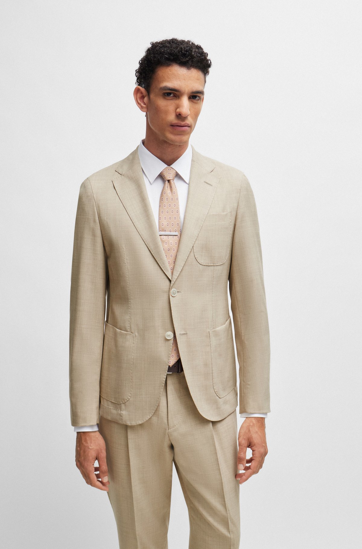 BOSS - Slim-fit suit in melange virgin wool and silk - Light BOSS - Slim-fit suit in melange virgin wool and silk - Light