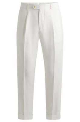 BOSS Men's Cotton and Silk Trousers White