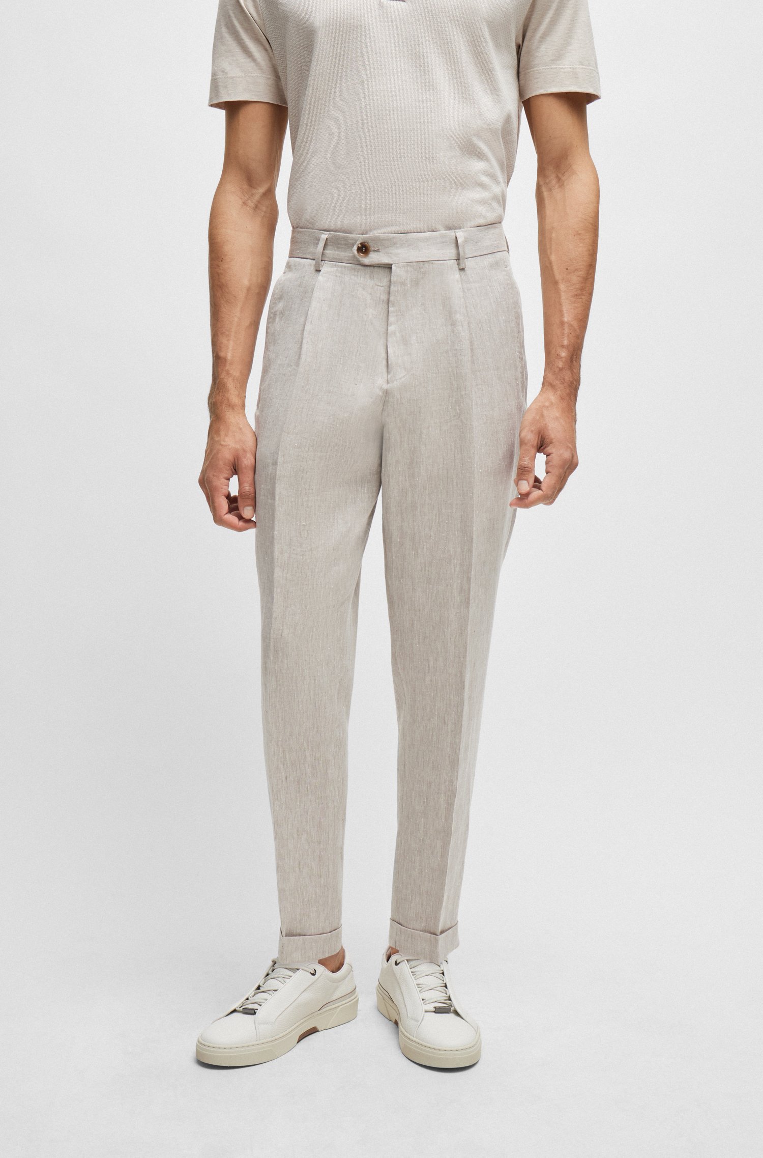 Relaxed-fit trousers herringbone linen and silk