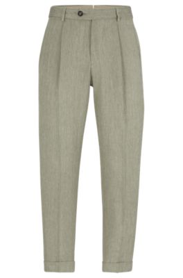 BOSS - Relaxed-fit trousers in herringbone linen and silk