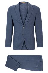 Slim-fit suit in patterned virgin wool and silk, Light Blue