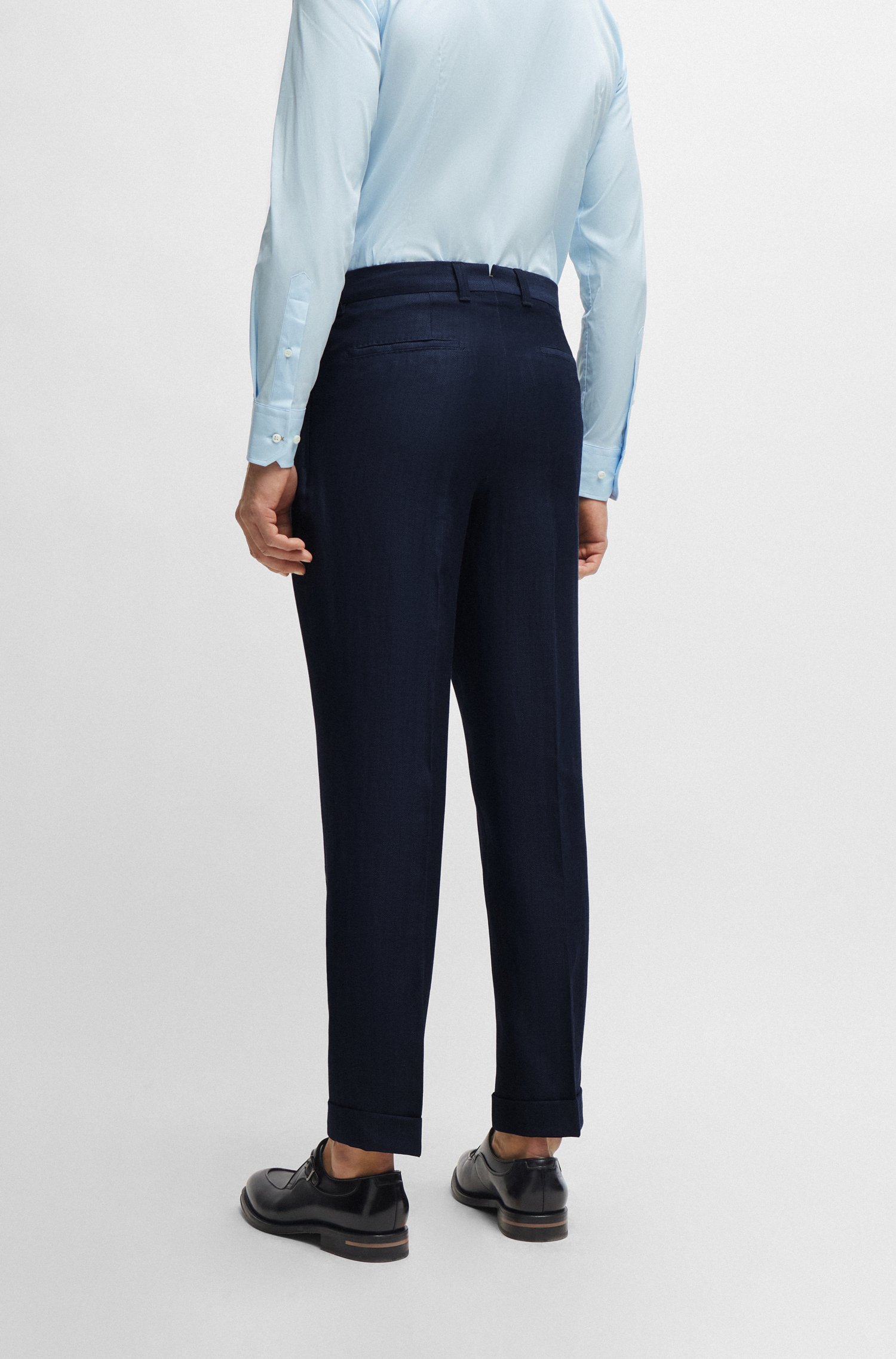 Relaxed-fit trousers herringbone virgin wool and linen
