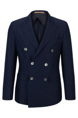 BOSS - Slim-fit jacket in herringbone virgin wool and linen