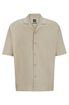 Hugo Boss Relaxed-fit Shirt In A Linen Blend In Khaki