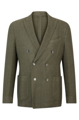Hugo Boss Slim-fit Jacket In Wool, Silk And Linen In Light Green