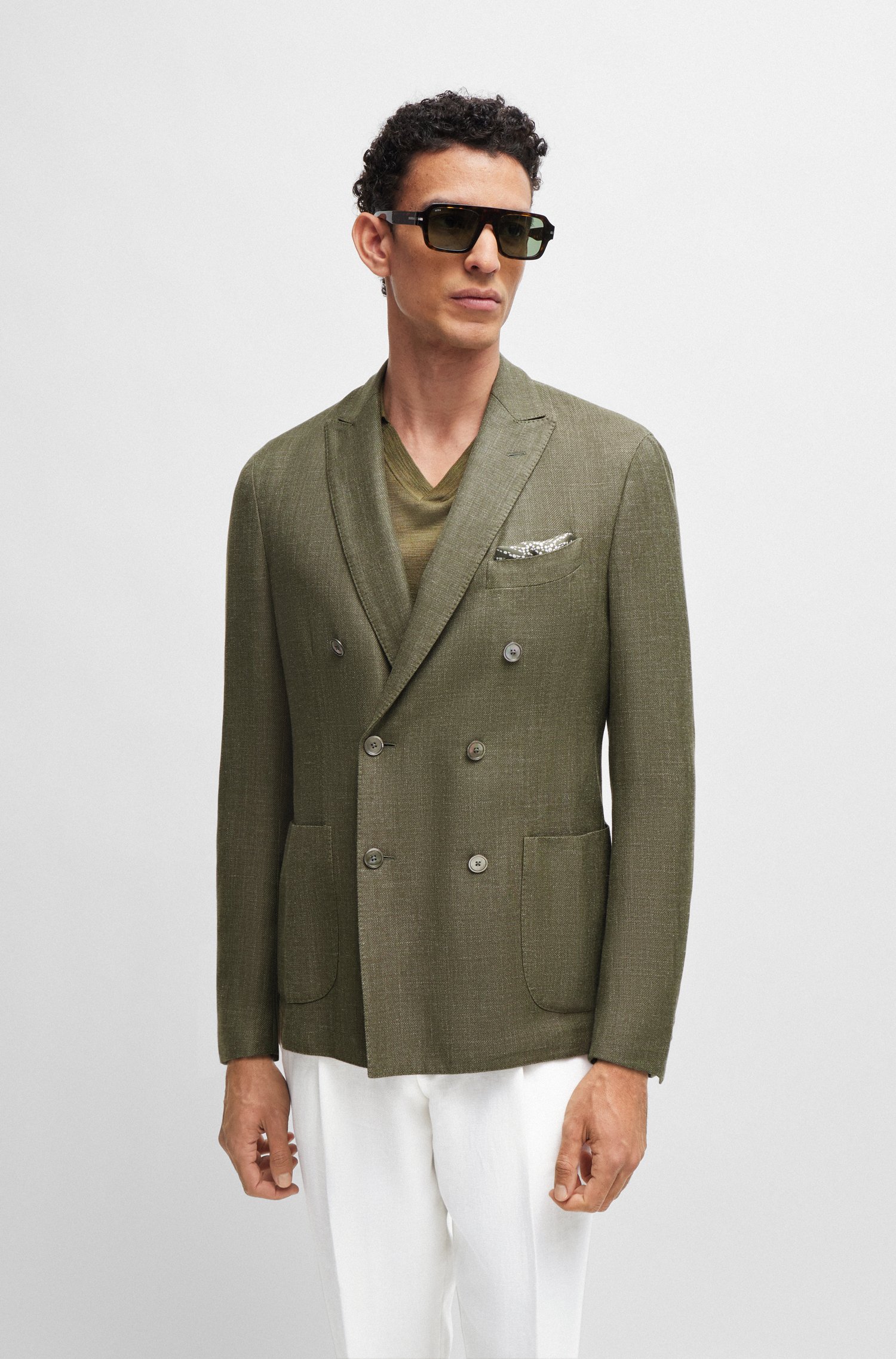 Slim-fit jacket wool, silk and linen
