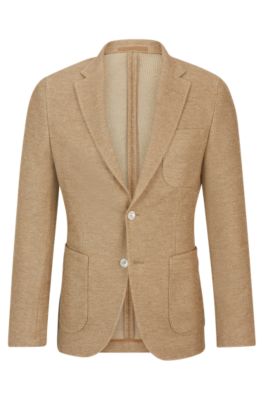Hugo Boss Slim-fit Jacket In Micro-patterned Linen And Cotton In Beige