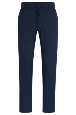 Shop Hugo Boss Slim-fit Trousers In Wrinkle-resistant Mesh In Dark Blue