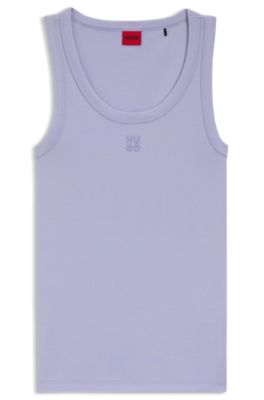 Cotton-blend tank top with stacked-logo embroidery, Purple