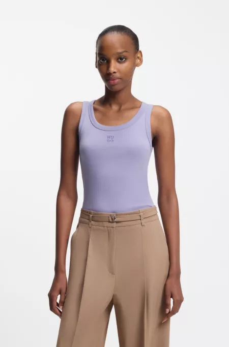 Cotton-blend tank top with stacked-logo embroidery