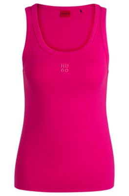 Cotton-blend tank top with stacked-logo embroidery, Pink