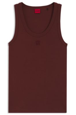 Camiseta sin mangas de algod&oacute;n con logo apilado bordado, Desbordamiento marr&oacute;n