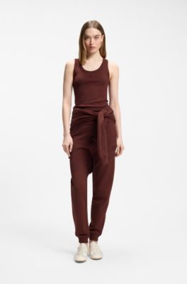 Cotton-blend tank top with stacked-logo embroidery, Brown