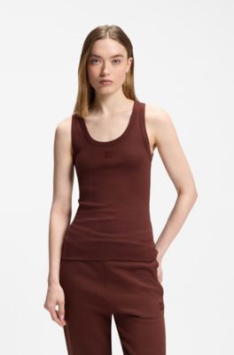 Cotton-blend tank top with stacked-logo embroidery, Brown