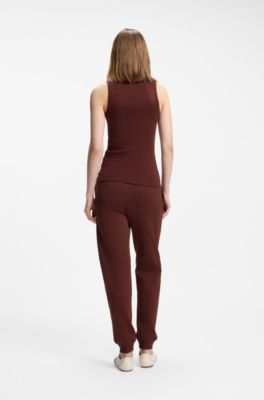 Cotton-blend tank top with stacked-logo embroidery, Brown