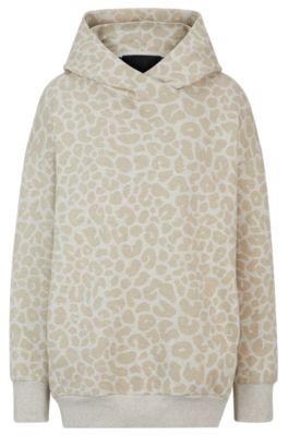 Shop Hugo Boss Naomi X Boss Longline Hoodie With Leopard Pattern In White