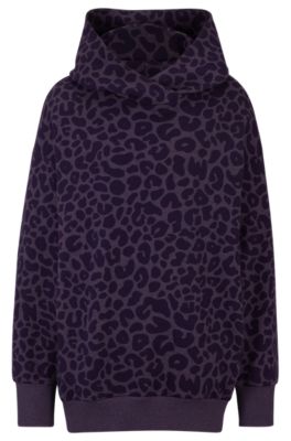 Shop Hugo Boss Naomi X Boss Longline Hoodie With Leopard Pattern In Dark Purple