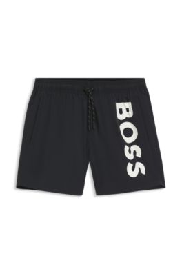 Quick-drying swim shorts with printed logo, Black