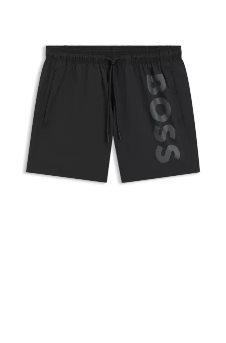 Quick-dry swim shorts with vertical logo print