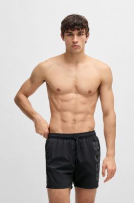 Ba&ntilde;ador en tejido de secado r&aacute;pido con logo vertical estampado, Gris oscuro