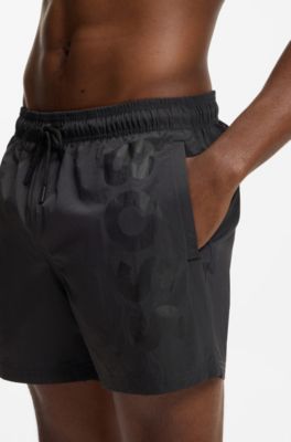 Quick-drying swim shorts with printed logo, Dark Grey