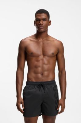 Quick-drying swim shorts with printed logo, Dark Grey