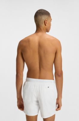 Short de bain &agrave; s&eacute;chage rapide et logo imprim&eacute; vertical, Blanc