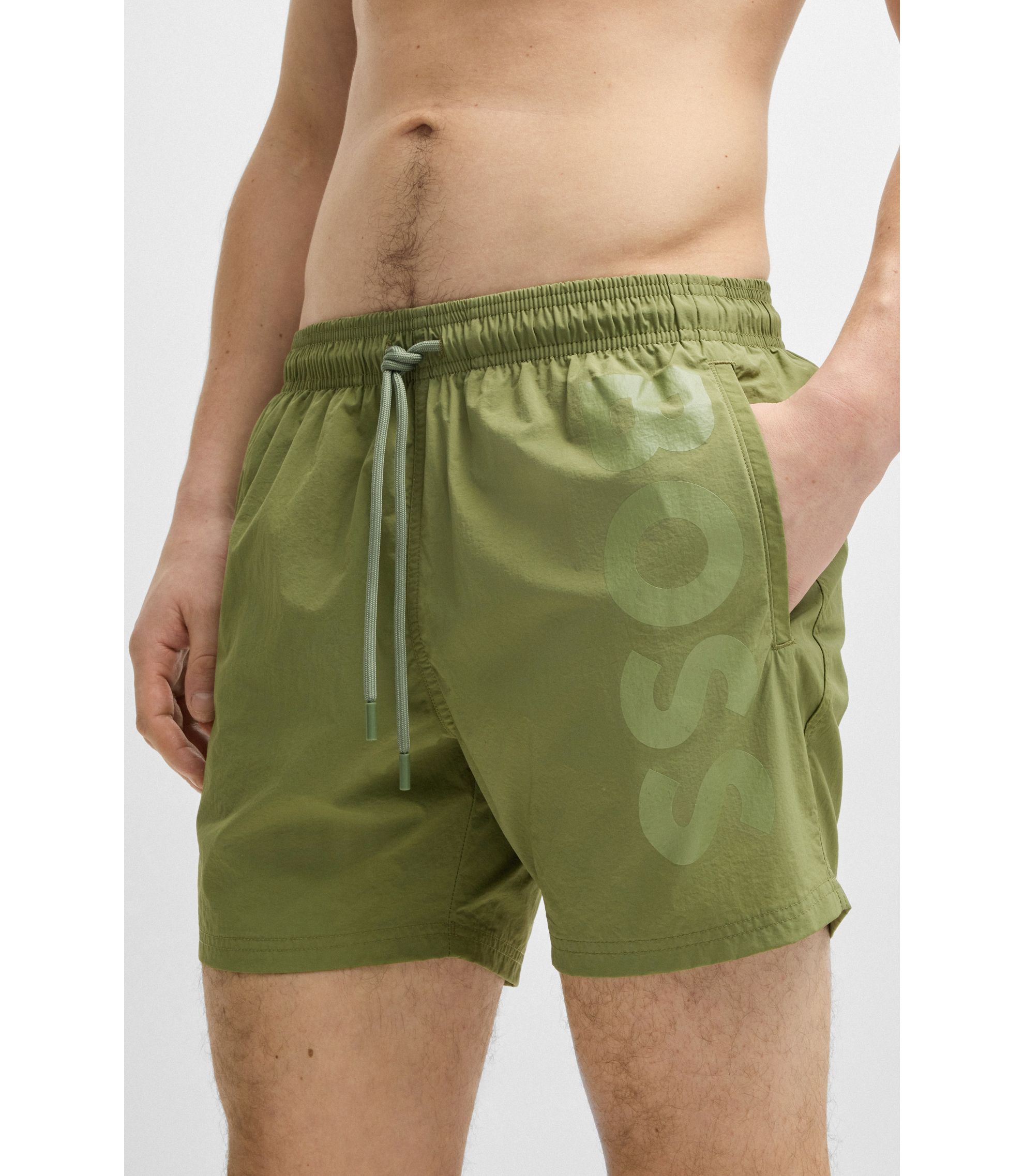 BOSS Swim shorts with vertical logo print Green
