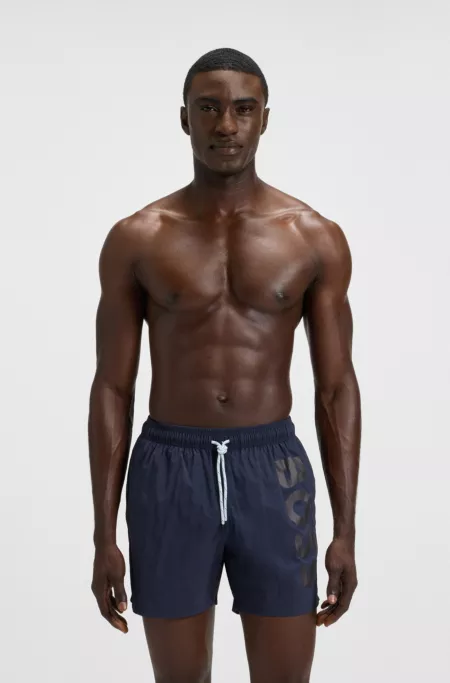 Quick-dry swim shorts with vertical logo print