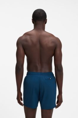 Quick-drying swim shorts with printed logo, Dark Blue