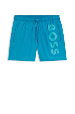 Short de bain &agrave; s&eacute;chage rapide et logo imprim&eacute; vertical, Turquoise