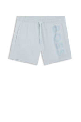 Short de bain &agrave; s&eacute;chage rapide et logo imprim&eacute; vertical, bleu clair