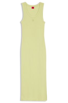 Vestido midi en punto de algod&oacute;n con logo apilado, Amarillo claro