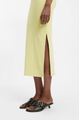 Vestido midi en punto de algod&oacute;n con logo apilado, Amarillo claro