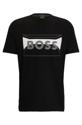 BOSS Cotton blend regular fit T shirt with logo artwork Black