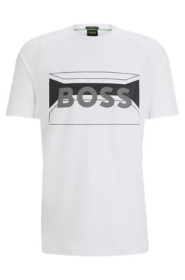 Shop Hugo Boss Cotton-blend Regular-fit T-shirt With Logo Artwork In White