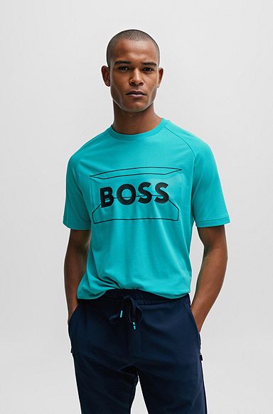 Cotton-blend regular-fit T-shirt with logo artwork, Light Green