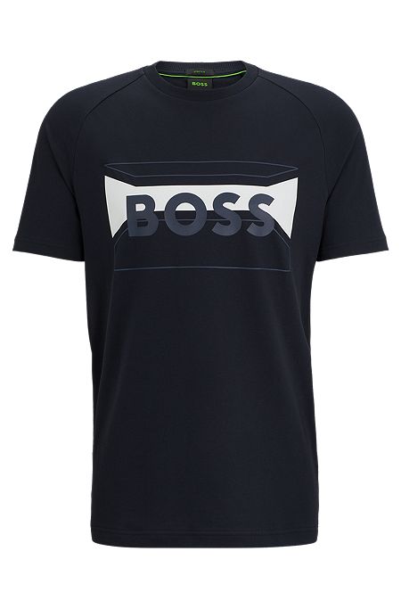 Cotton-blend regular-fit T-shirt with logo artwork, Dark Blue