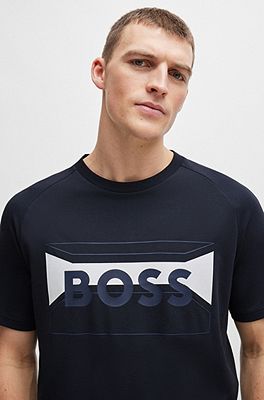 BOSS - Cotton-blend regular-fit T-shirt with logo artwork