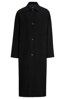 Shop Hugo Boss Naomi X Boss Water-repellent Coat In Virgin Wool In Black