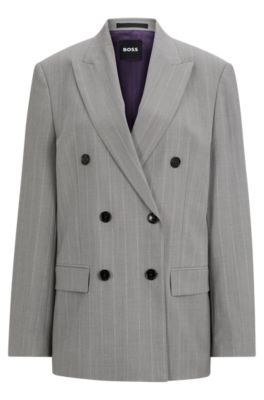 Shop Hugo Boss Naomi X Boss Oversize-fit Jacket In Pinstripe Virgin Wool In Patterned