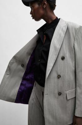 NAOMI x BOSS oversize-fit jacket in pinstripe virgin wool, Patterned