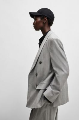 NAOMI x BOSS oversize-fit jacket in pinstripe virgin wool, Patterned