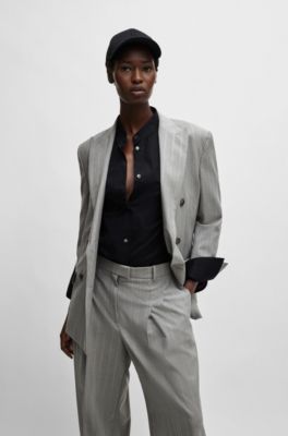 BOSS - NAOMI x BOSS oversize-fit jacket in pinstripe virgin wool