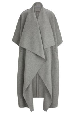 Shop Hugo Boss Naomi X Boss Waterfall-front Cape Coat In Virgin Wool In Silver