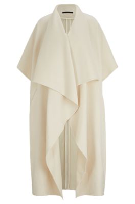 Hugo Boss Naomi X Boss Waterfall-front Cape Coat In Virgin Wool In White